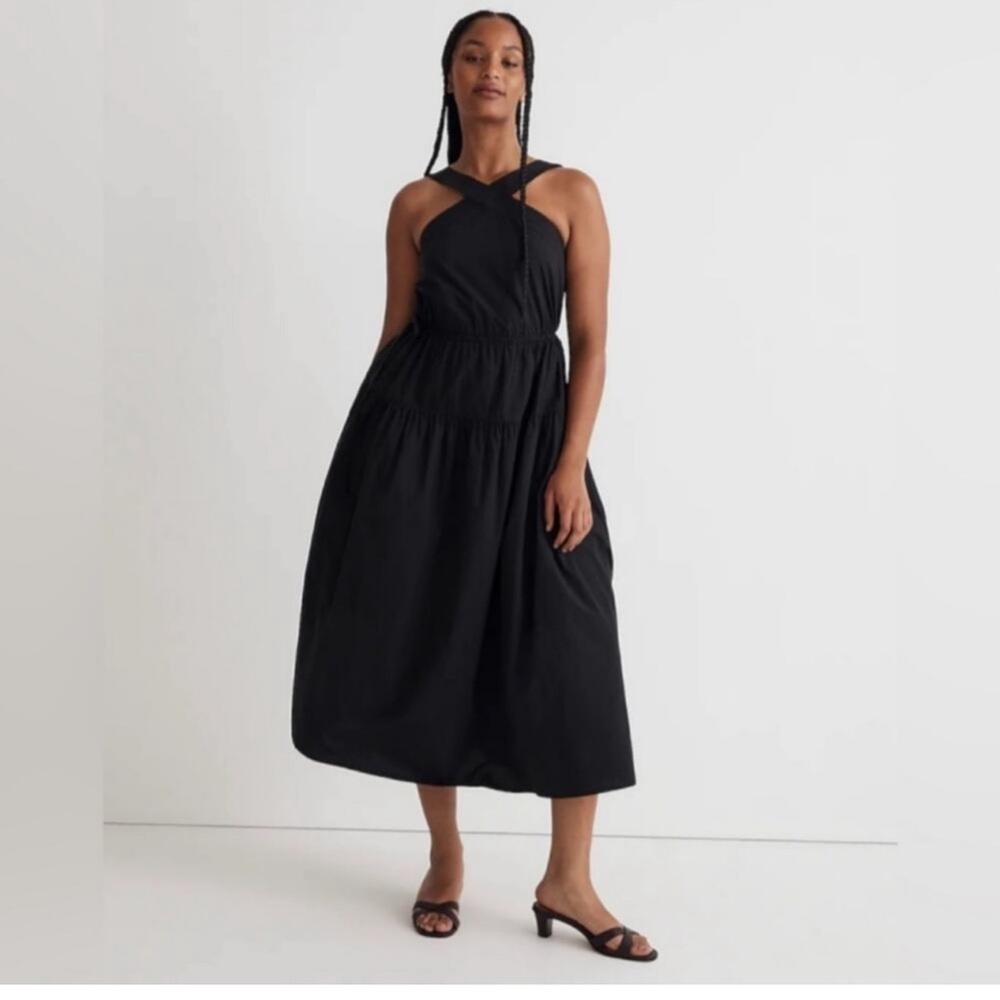 Madewell Poplin Halter Tiered Maxi Dress